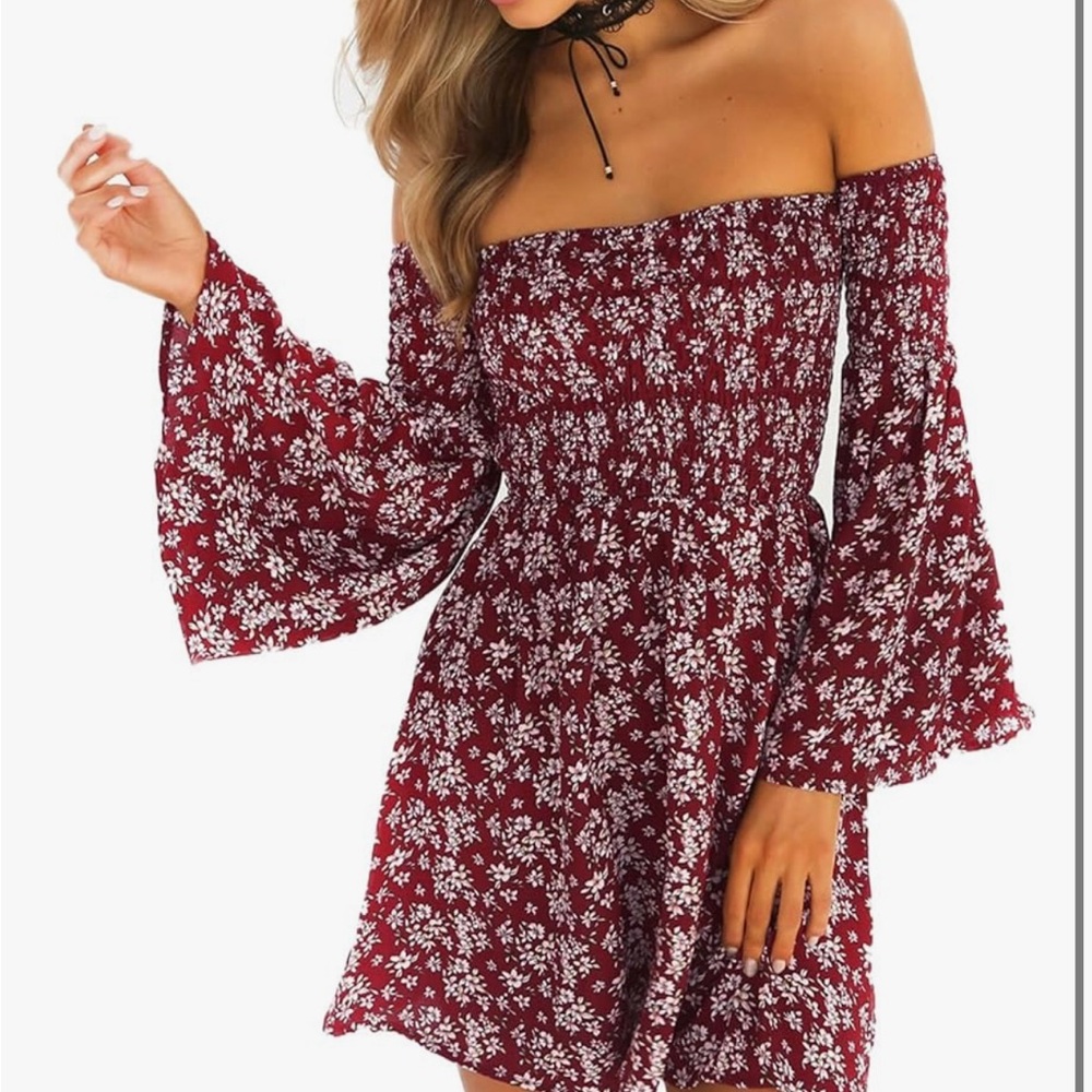 Amazon Red and White Smocked Off-Shoulder Sundress